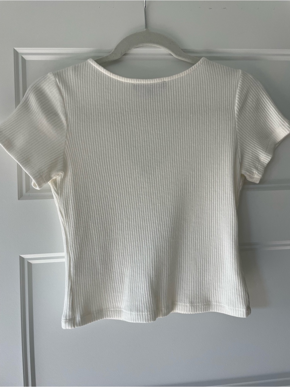 Lulus Ribbed Button Top, White, Medium - Picture 4 of 4